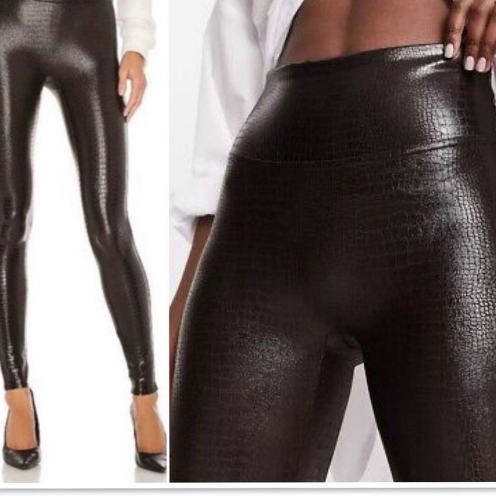 Spanx Faux leather brown croc leggings Sz Med Like New